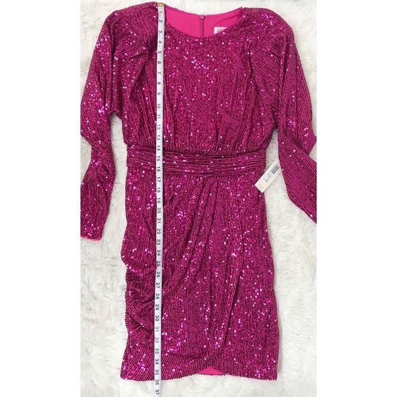ELIZA J Hot Pink Sequin Long Sleeve Mini Dress Formal Cocktail Party‎ Size 6 New - Picture 15 of 15